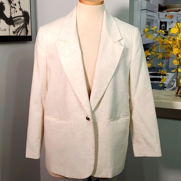 Coconut Row Palm Beach women's blazer. Winter white with tan flecks. Size 12P - Picture 1 of 14